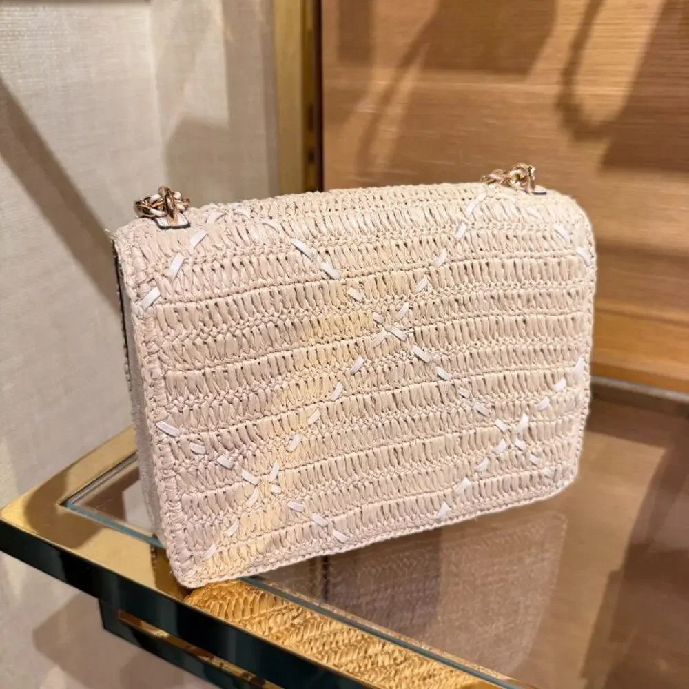 NEW‼️Tory Burch Britten Raffia Crochet Small Shoulder Bag 183122 $670 Raffia